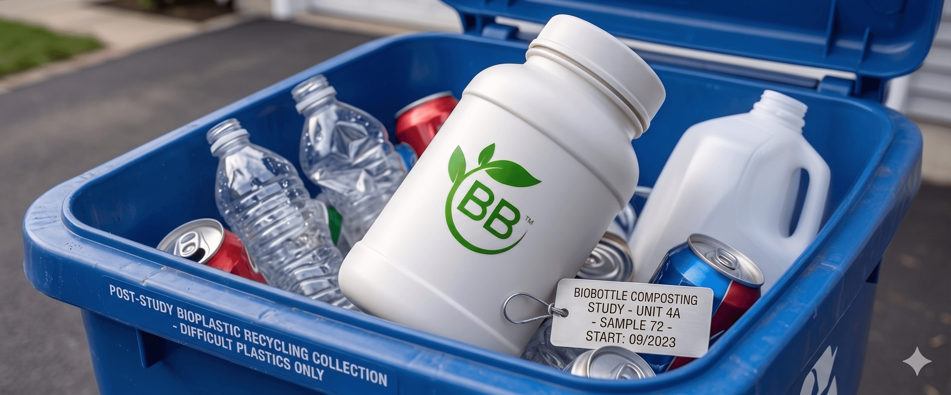 A BioBottle in a recycling bin