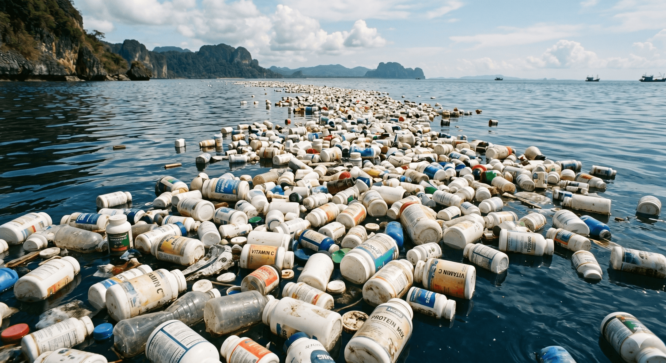 Plastic bottles polluting the ocean